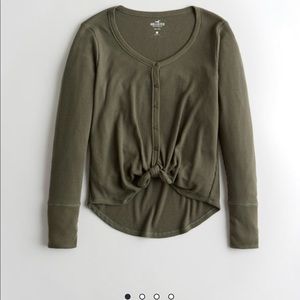 Button front waffle long sleeve